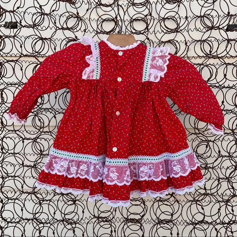 Vintage Bryan red holly Ivy Christmas circle dress 2T